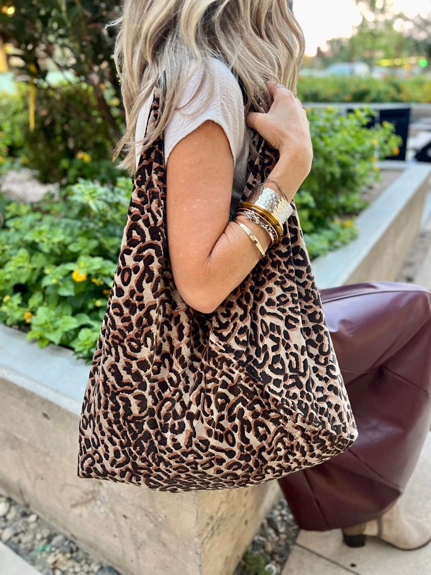 Leopard Velvet Slouchy Oversized Tote Boho Bag