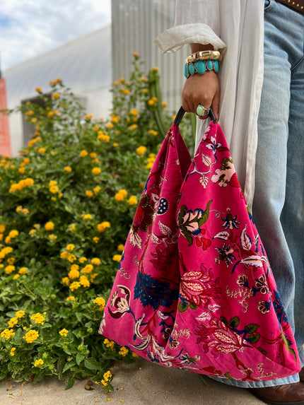Hot Pink Slouchy Oversized Velvet Tote Boho Bag