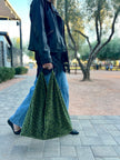 Green Leopard Velvet Slouchy Oversized Tote Boho Bag