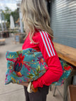 Blue Floral Bird Slouchy Oversized Tote Boho Bag