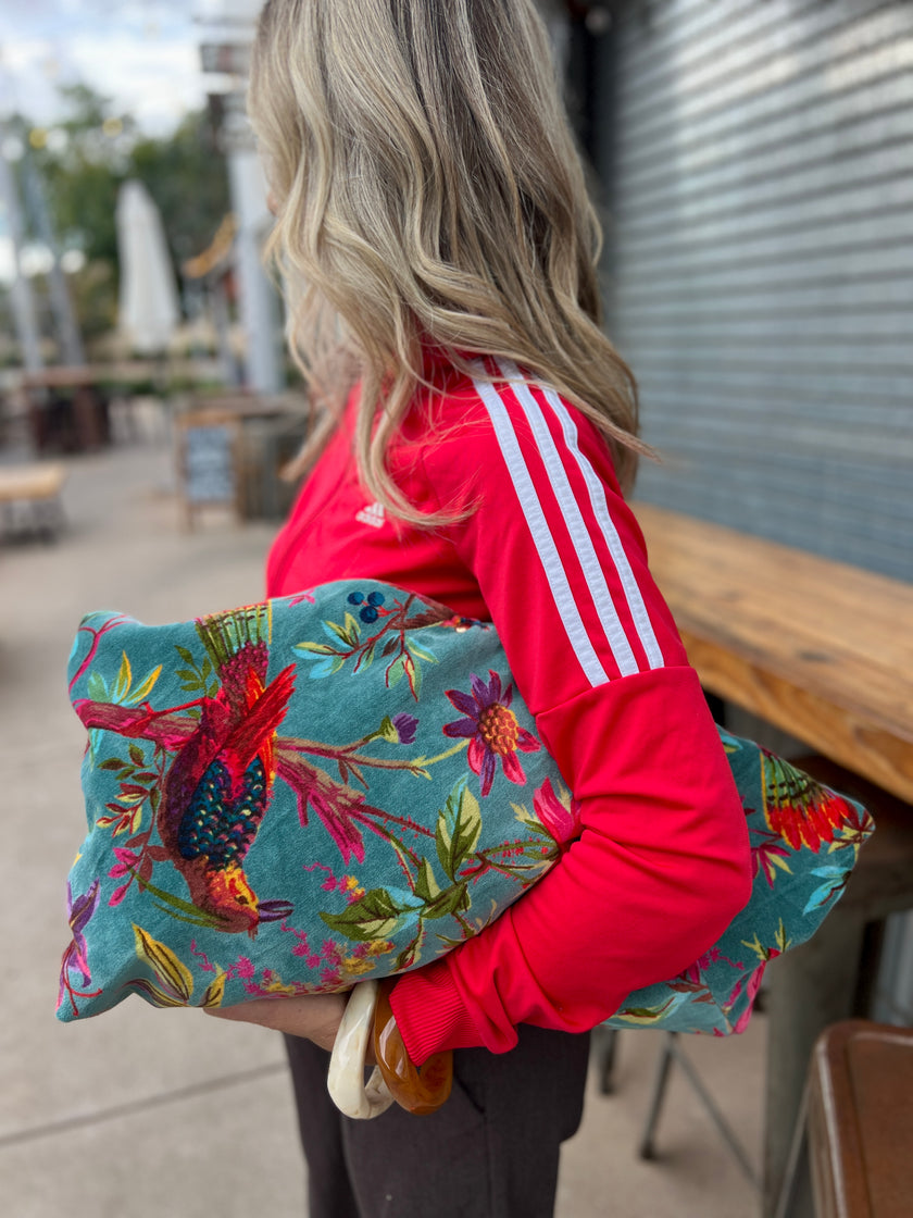 Blue Floral Bird Slouchy Oversized Tote Boho Bag