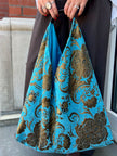 Turquoise & Gold Slouchy Oversized Chenille Tote Boho Bag