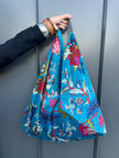 Ocean Blue Floral Slouchy Oversized Tote Boho Bag