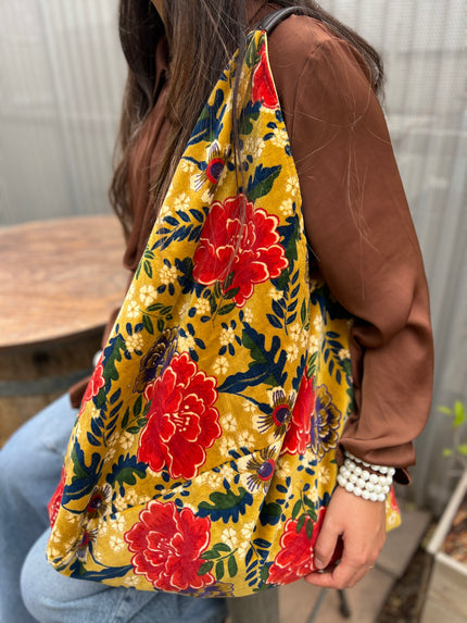 Saffron Floral Slouchy Oversized Tote Boho Bag