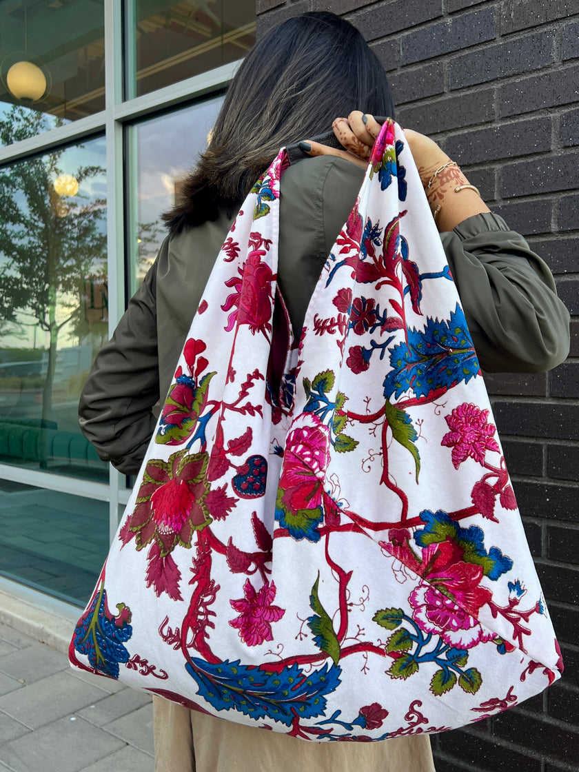 Blush Pearl Slouchy Oversized Velvet Tote Boho Bag