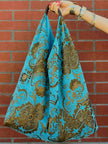 Turquoise & Gold Slouchy Oversized Chenille Tote Boho Bag