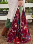 Cranberry Slouchy Oversized Velvet Tote Boho Bag
