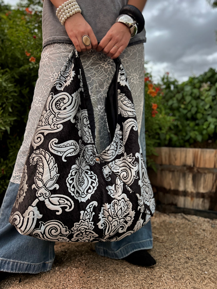 Midnight & Ice Slouchy Oversized Chenille Tote Boho Bag