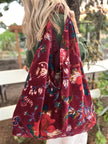 Cranberry Slouchy Oversized Velvet Tote Boho Bag