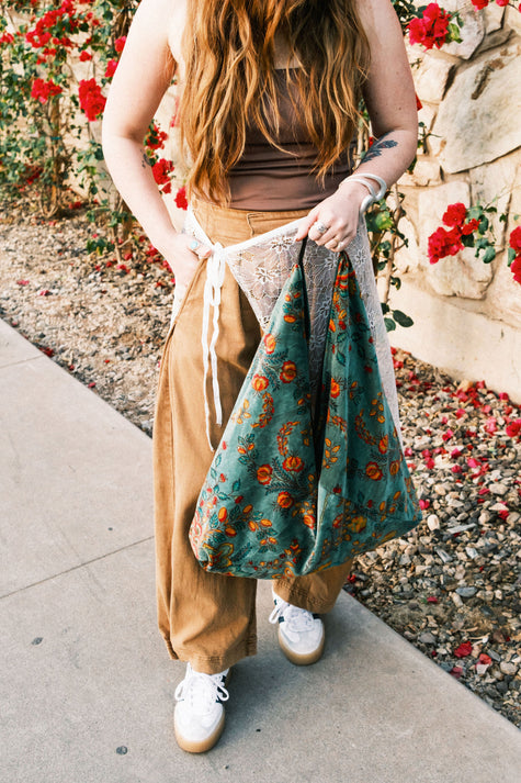 Emerald Floral Statement Boho Bag