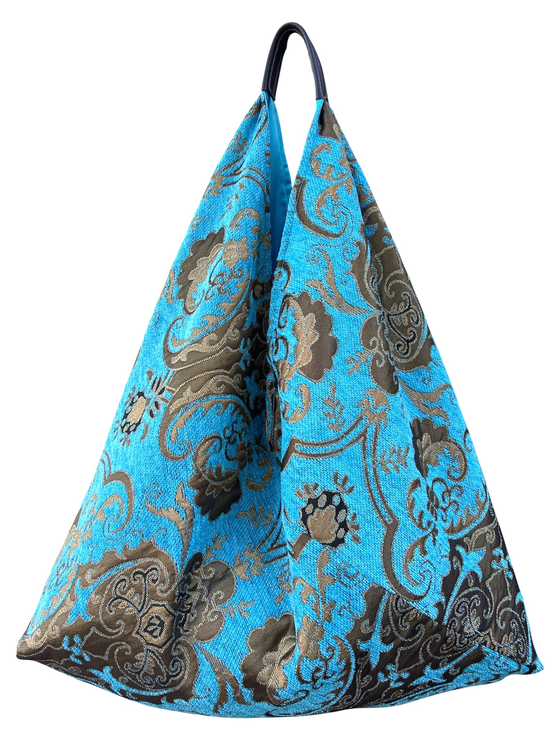 Turquoise & Gold Slouchy Oversized Chenille Tote Boho Bag