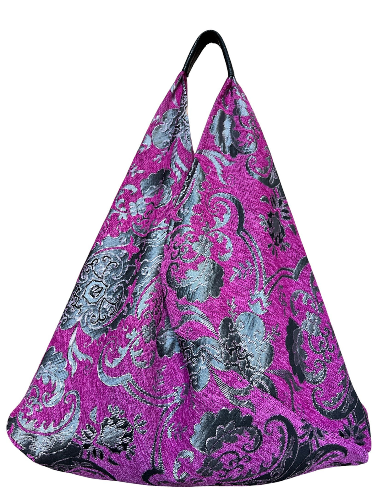 Fuchsia & Silver Slouchy Oversized Chenille Tote Boho Bag