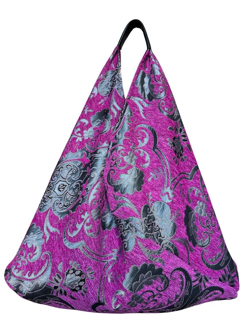 Fuchsia & Silver Slouchy Oversized Chenille Tote Boho Bag