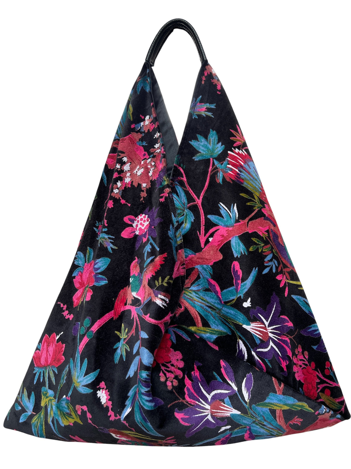 Black & Pink Floral Bird Slouchy Oversized Tote Boho Bag