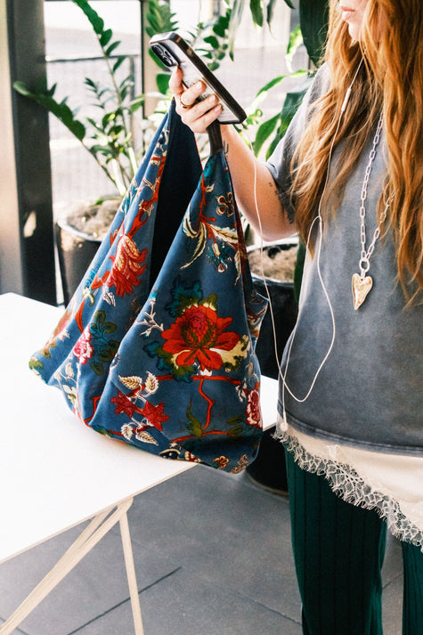 Ocean Blue Floral Statement Boho Bag