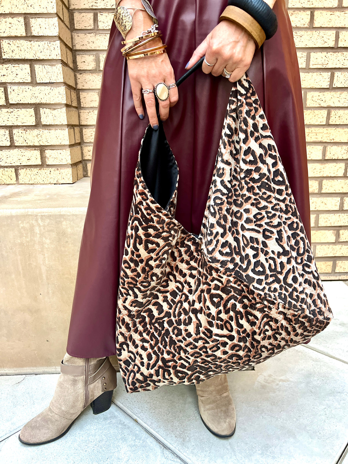 Leopard Velvet Slouchy Oversized Tote Boho Bag