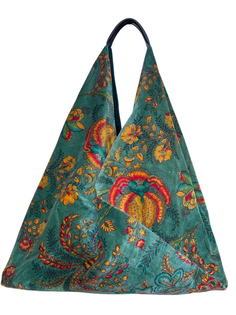 Emerald Floral Slouchy Oversized Tote Boho Bag