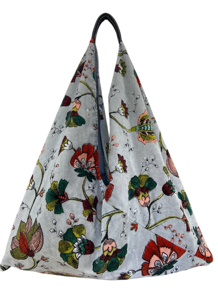 Silver Earthy Floral Slouchy Oversized Tote Boho Bag