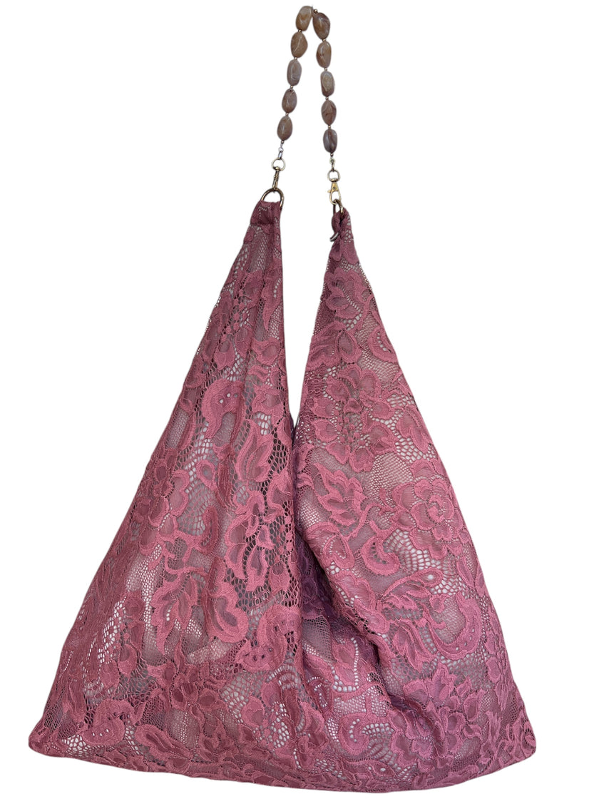 Blush Lace Slouchy Oversized Tote Boho Bag