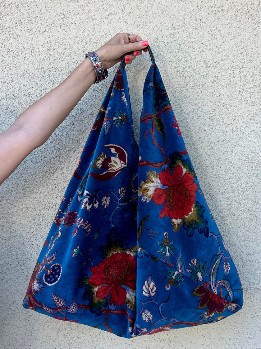 Midnight Blue Slouchy Oversized Velvet Tote Boho Bag