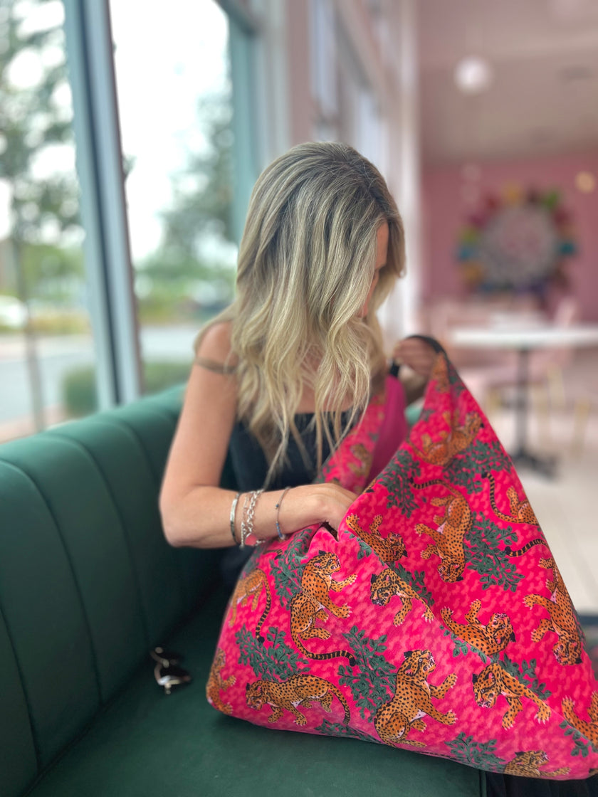 Pink Leopard Slouchy Oversized Tote Boho Bag
