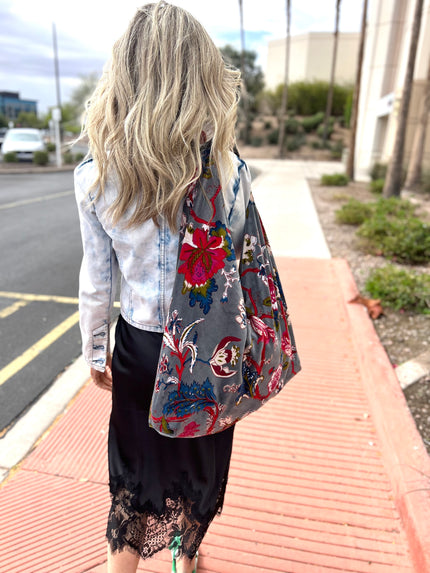 Slate Floral Slouchy Oversized Tote Boho Bag