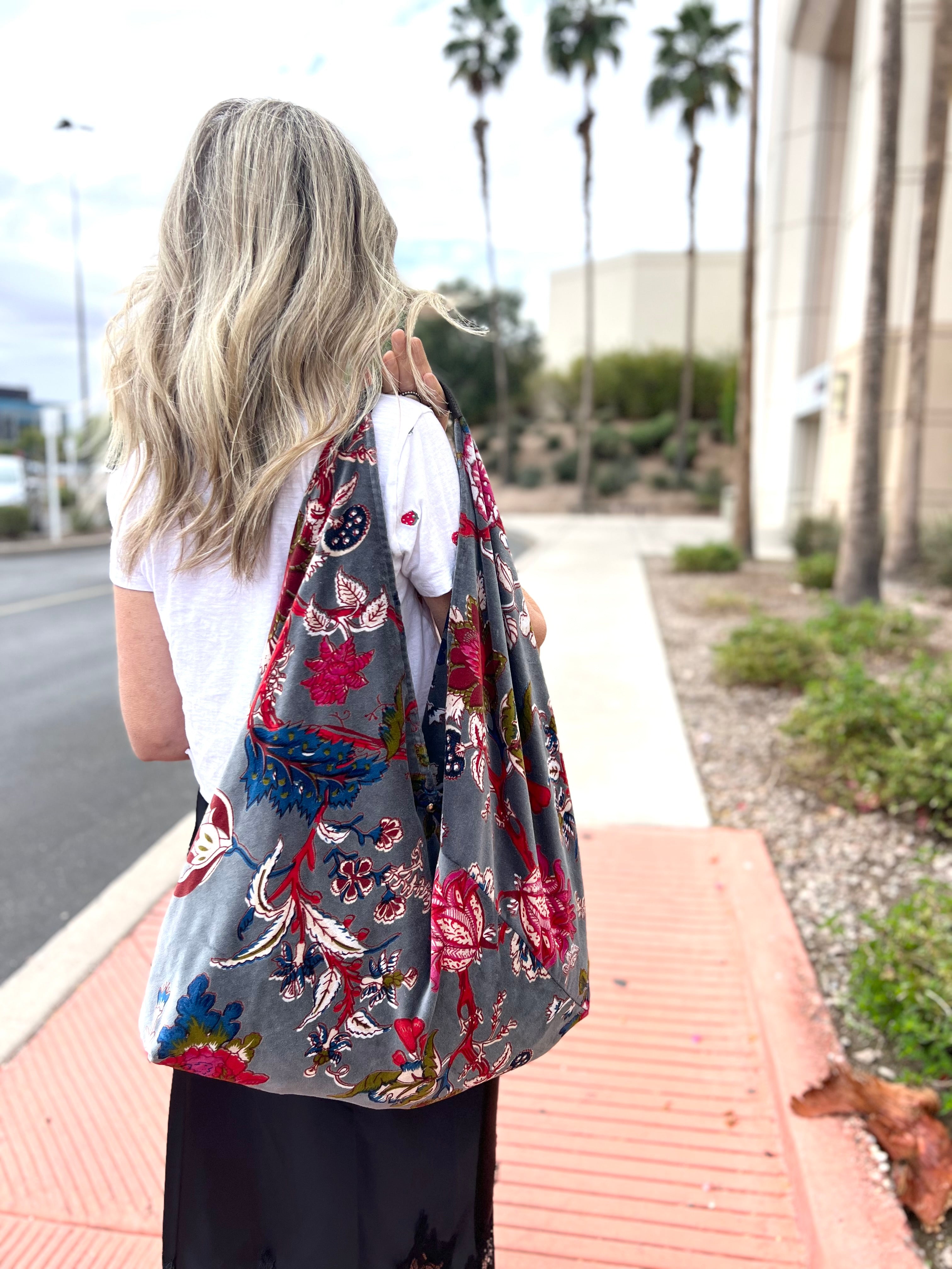 Slate Floral Slouchy Oversized Tote Boho Bag