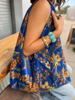 Cobalt Floral Slouchy Oversized Tote Boho Bag