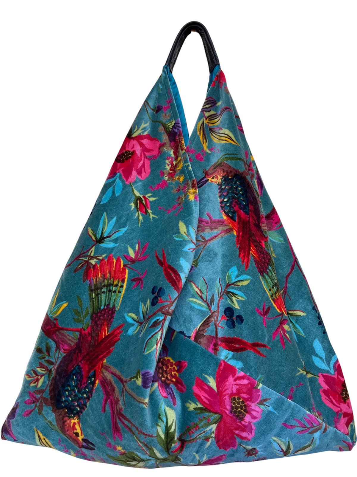 Blue Floral Bird Slouchy Oversized Tote Boho Bag