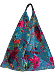 Blue Floral Bird Slouchy Oversized Tote Boho Bag