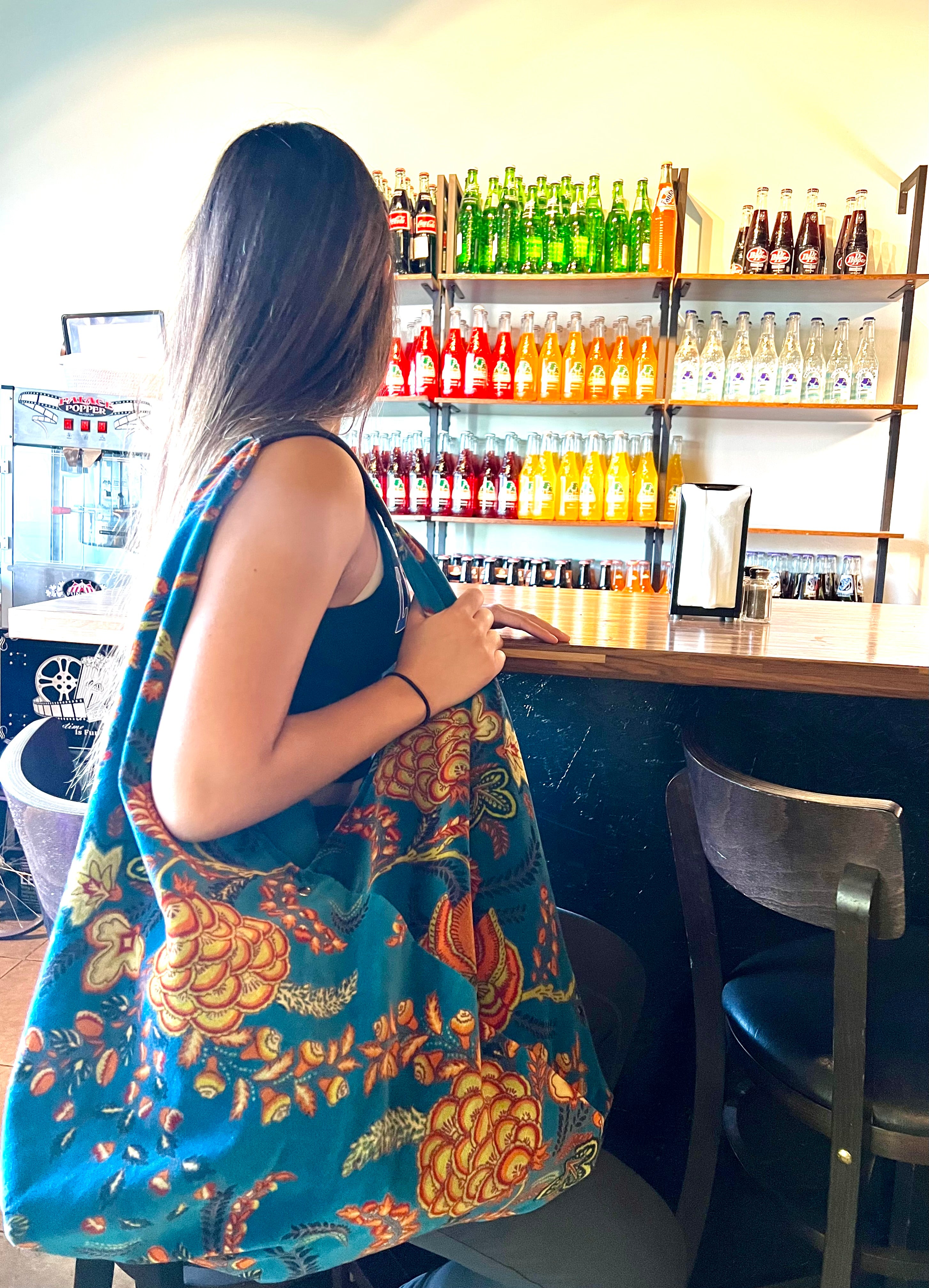Cobalt Floral Slouchy Oversized Tote Boho Bag