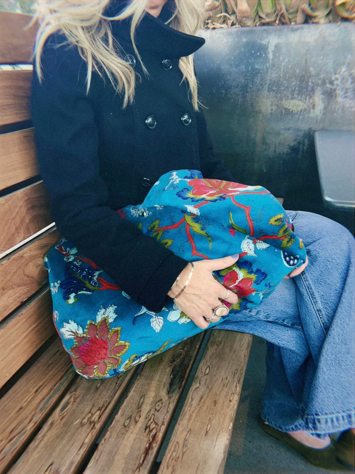 Ocean Blue Floral Slouchy Oversized Tote Boho Bag