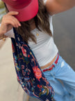 Navy Earthy Floral Slouchy Oversized Tote Boho Bag