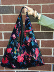 Black & Pink Floral Bird Slouchy Oversized Tote Boho Bag