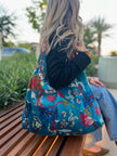 Ocean Blue Floral Slouchy Oversized Tote Boho Bag