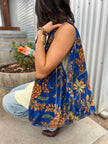 Cobalt Floral Slouchy Oversized Tote Boho Bag