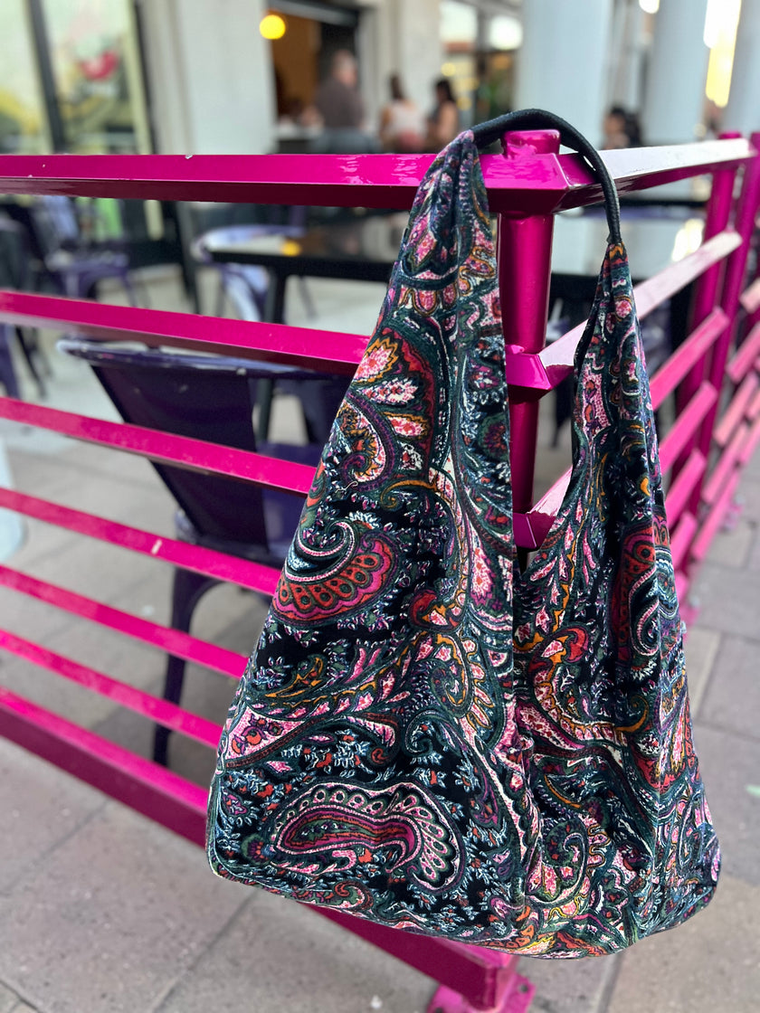Black Paisley Slouchy Oversized Tote Boho Bag