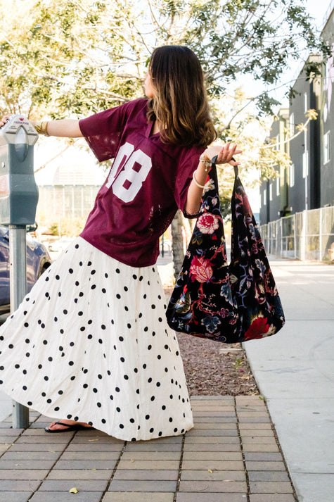 Black Earthy Floral Statement Boho Bag