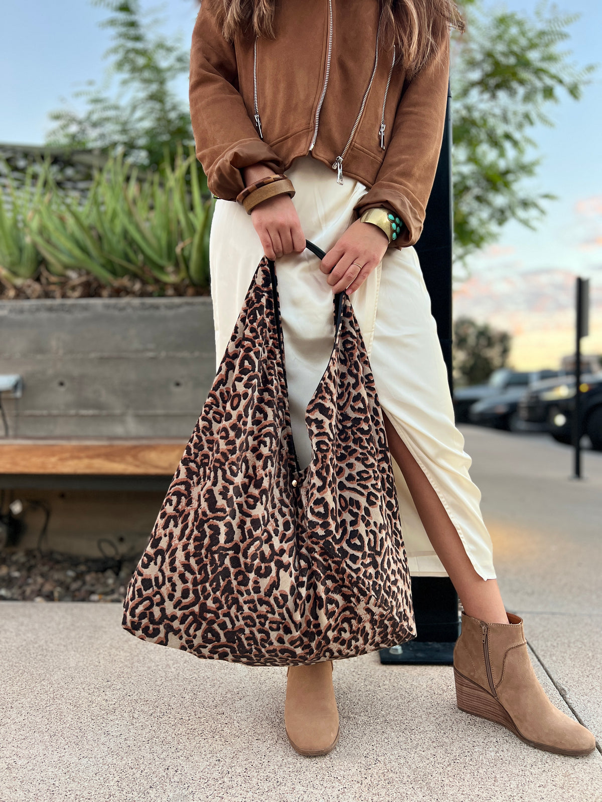 Leopard Velvet Slouchy Oversized Tote Boho Bag