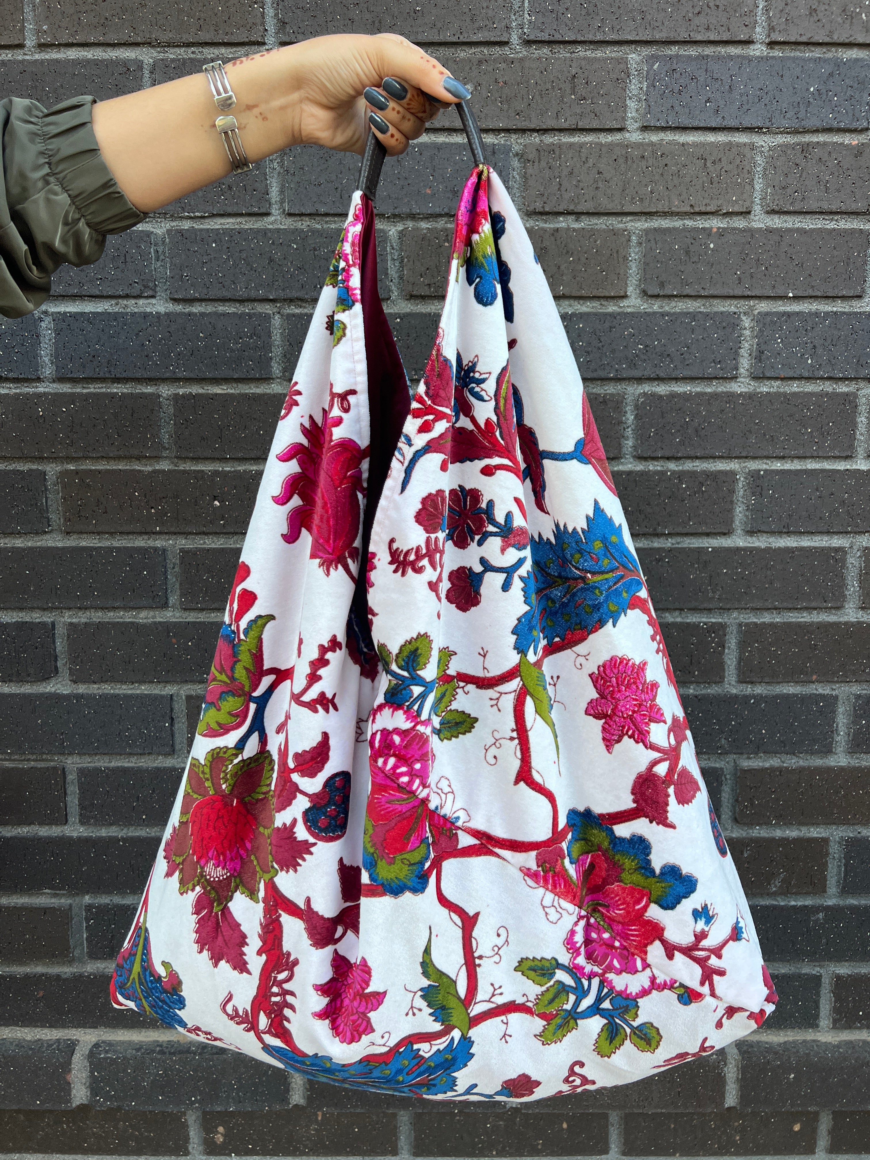 Blush Pearl Slouchy Oversized Velvet Tote Boho Bag