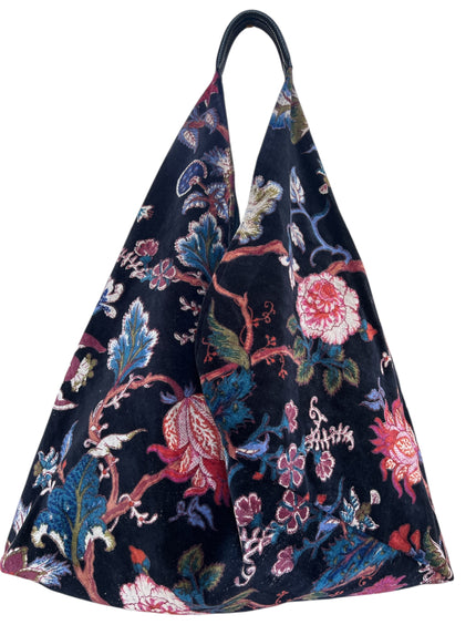 Black Earthy Floral Slouchy Oversized Tote Boho Bag