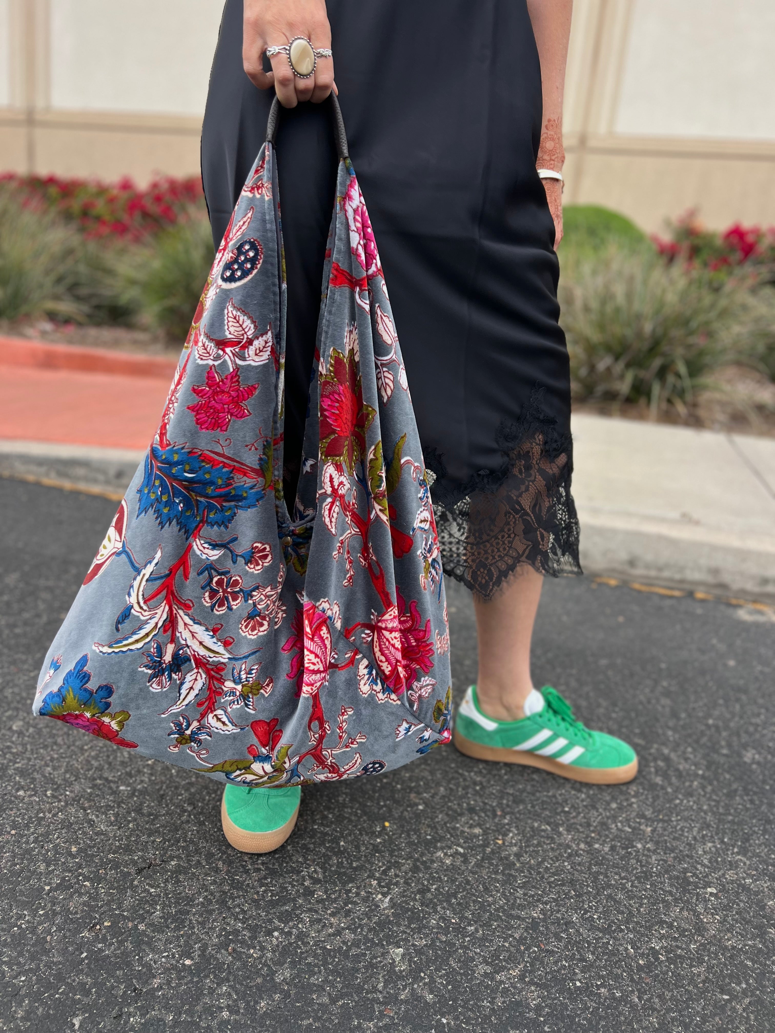 Slate Floral Slouchy Oversized Tote Boho Bag