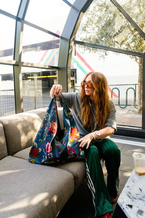 Ocean Blue Floral Statement Boho Bag