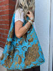 Turquoise & Gold Slouchy Oversized Chenille Tote Boho Bag