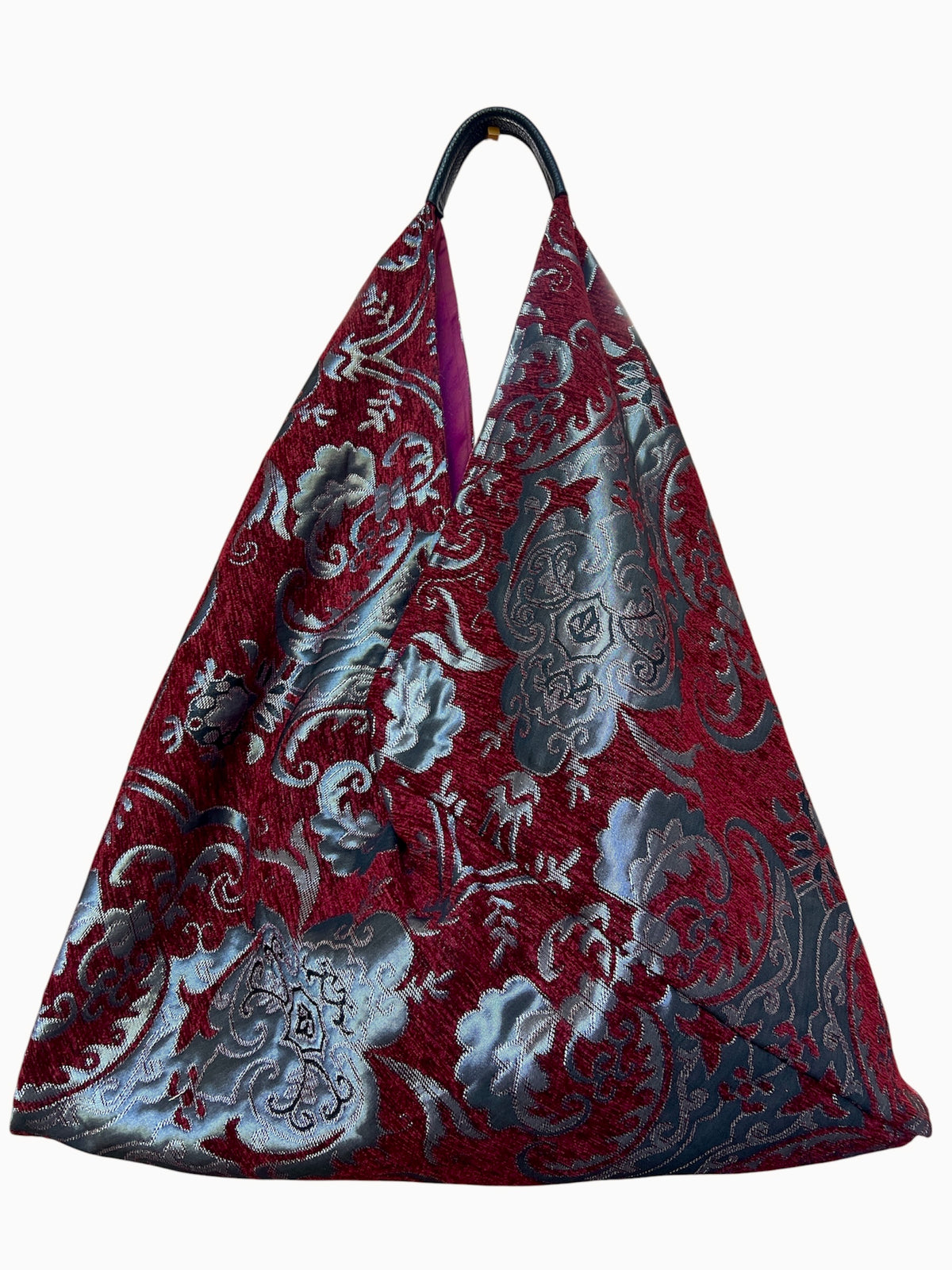 Cherry & Silver Slouchy Oversized Chenille Tote Boho Bag
