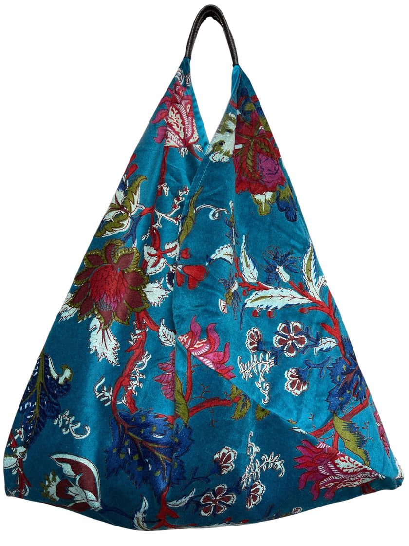 Ocean Blue Floral Slouchy Oversized Tote Boho Bag