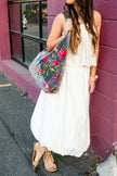 Blue Floral Bird Slouchy Oversized Tote Boho Bag