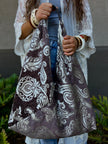 Chocolate Brown & Cream Slouchy Oversized Chenille Tote Boho Bag