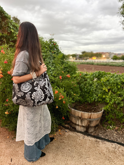 Midnight & Ice Slouchy Oversized Chenille Tote Boho Bag