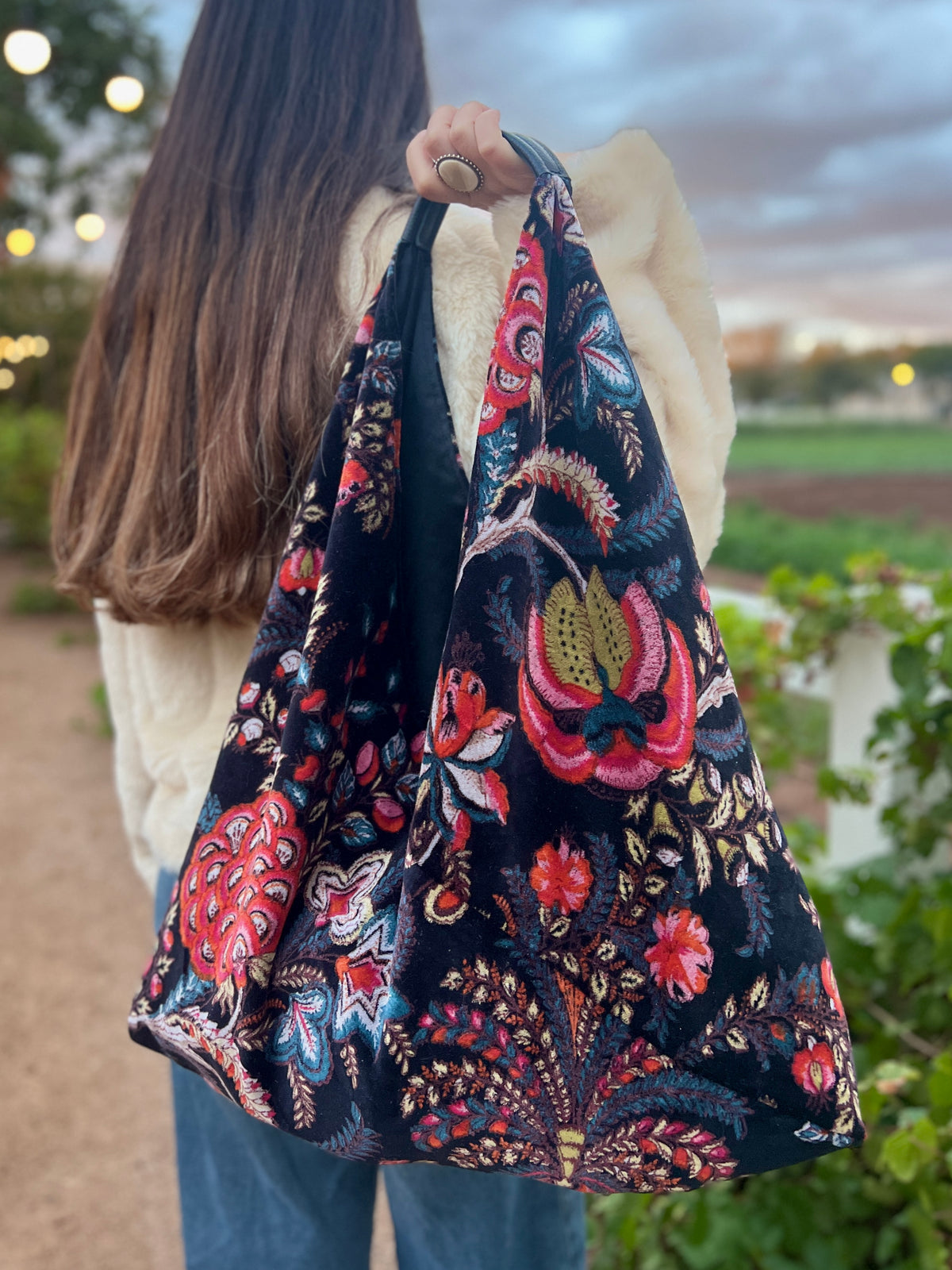Black Citrus Slouchy Oversized Tote Boho Bag